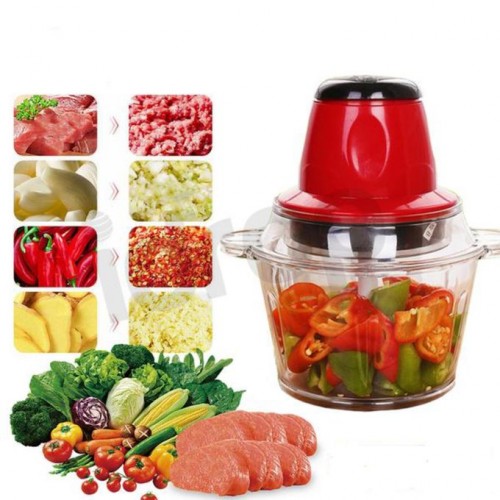 Hachoir électrique 3 En 1 - 250W, 1000ml, 4 Lames, Avec Fouet Et Plaque Hachage - Rouge